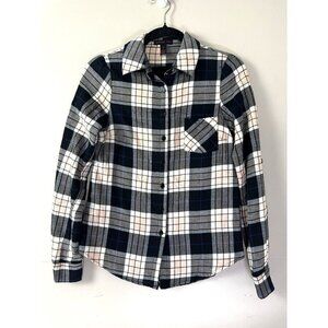 Material Girl XS Black White Plaid Button Down Mesh Cross Cutout Christian Jesus